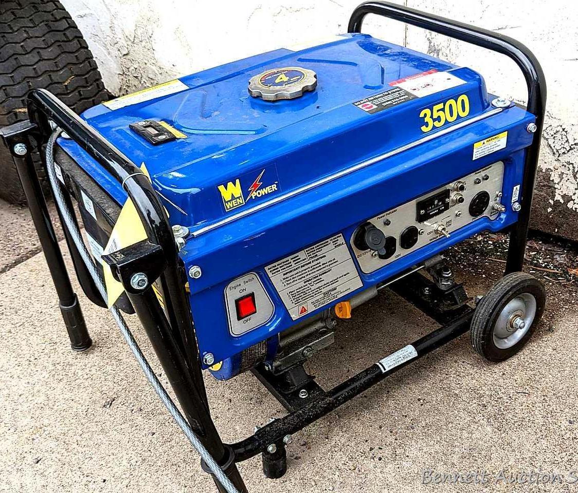 Wen 3500 generator outputs 240 and 120 volt power. Has a 6.5 hp engine that runs nicely. Measures