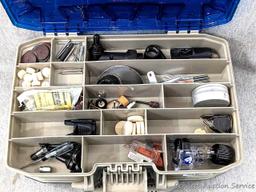 Dremel brand rotary tool attachments, plus a variety of sanding discs, drum sander pieces, cutting