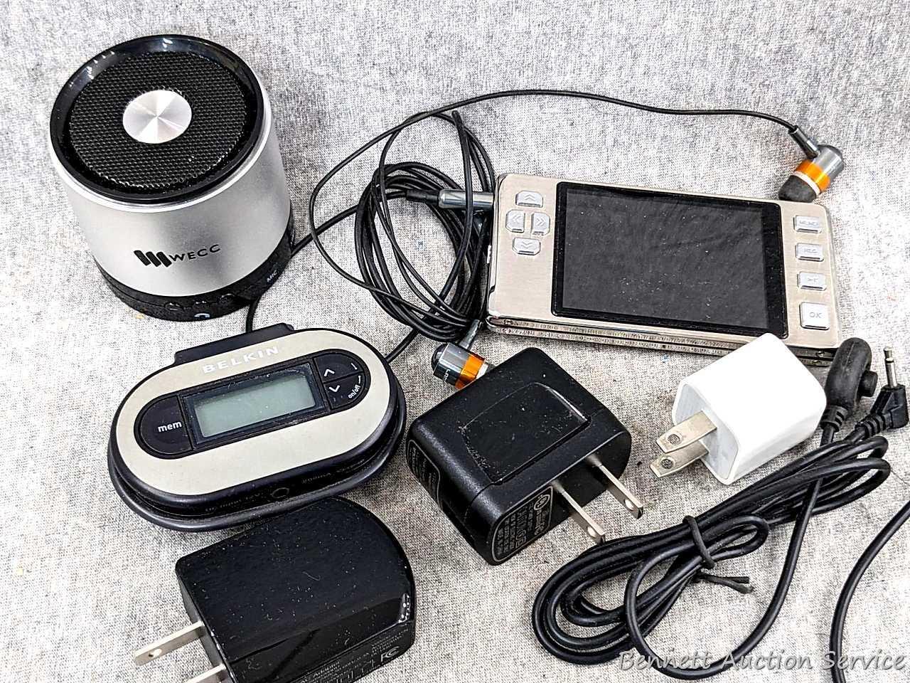 Latte Ice mp3 Player 8GB: Built-in FM Transmitter; Belkin FM Transmitter, and WECC wireless speaker.