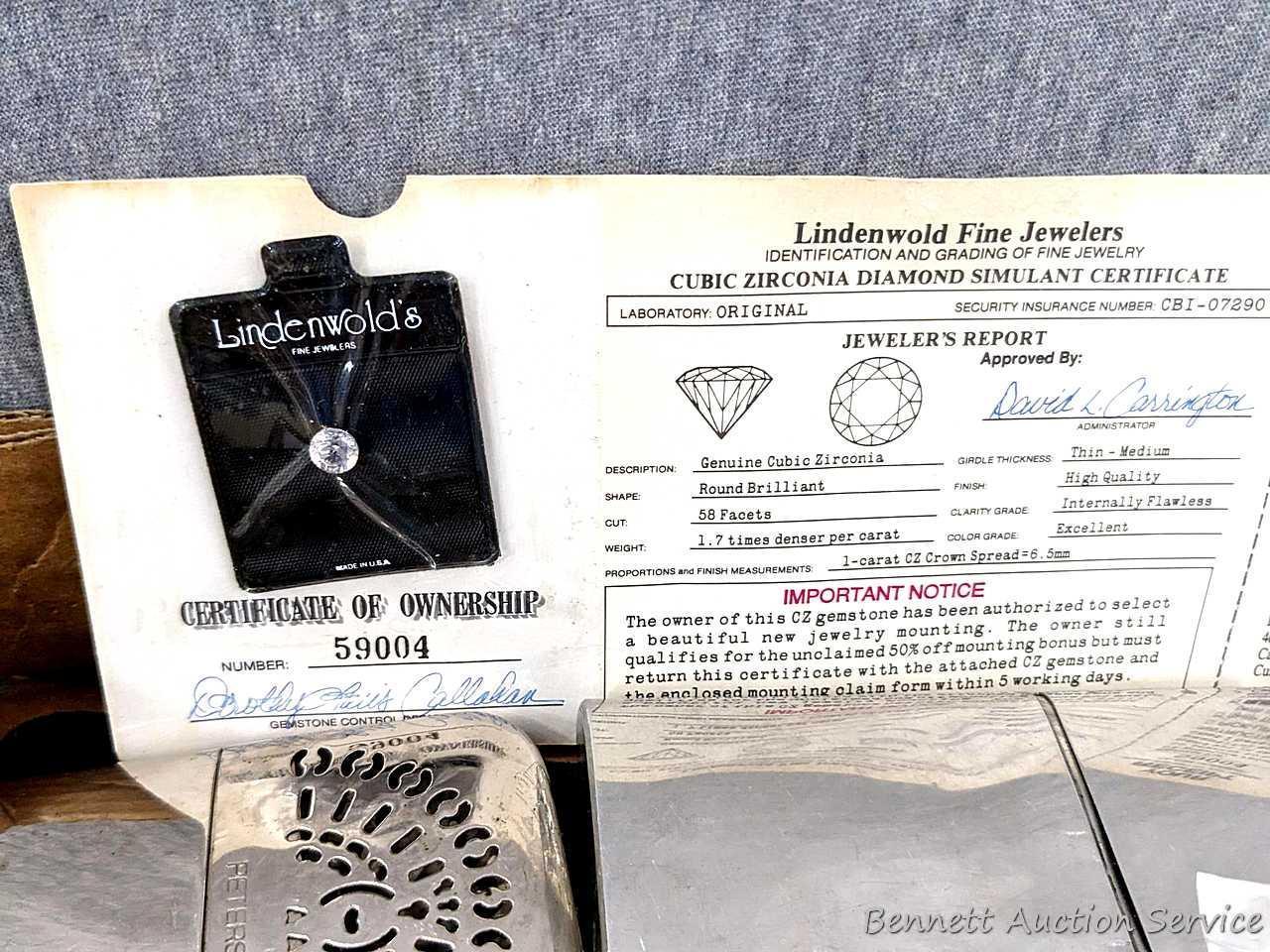 Will ship without liquid. Lindenwold Fine Jewelry cubic zircona diamond simulant, Peterson's hand