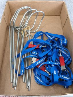 Five fishing rod holders are each about 11" tall; eight Jannsnetcraft lanyard tools.