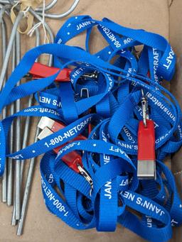 Five fishing rod holders are each about 11" tall; eight Jannsnetcraft lanyard tools.
