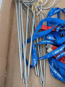 Five fishing rod holders are each about 11" tall; eight Jannsnetcraft lanyard tools.