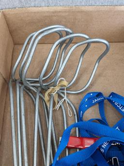 Five fishing rod holders are each about 11" tall; eight Jannsnetcraft lanyard tools.