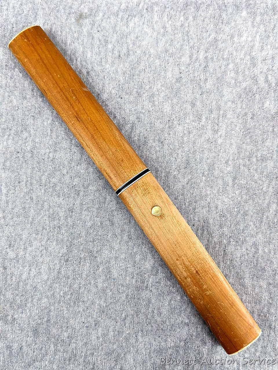 Sheathed floating fish knife in wooden sheath with stainless blade; Folding Fish Knife measures
