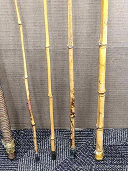 Several cane pole fishing pole segments. Longest measures 55-1/2" long.