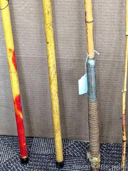Several cane pole fishing pole segments. Longest measures 55-1/2" long.