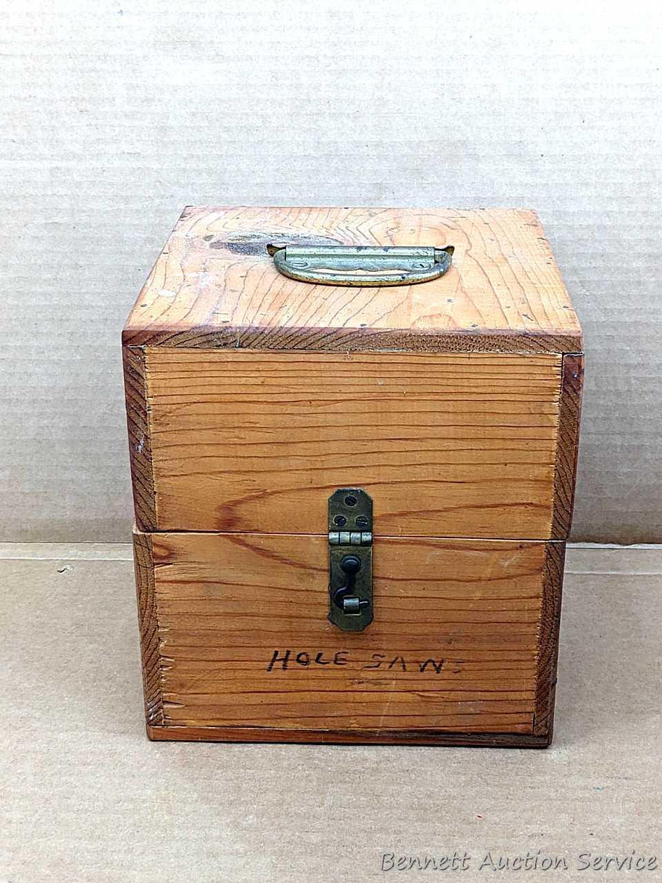 Tool organizer boxes for router, hole saws, disc sander, more. Largest about 10-1/2" x 8" x 8".