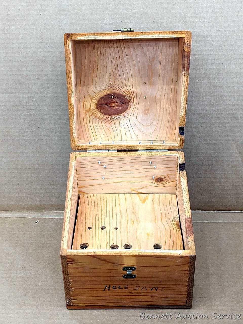 Tool organizer boxes for router, hole saws, disc sander, more. Largest about 10-1/2" x 8" x 8".