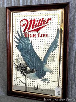 Miller High Life Wisconsin Bald Eagle beer mirror is about 15" x 22". Front reads at bottom Miller