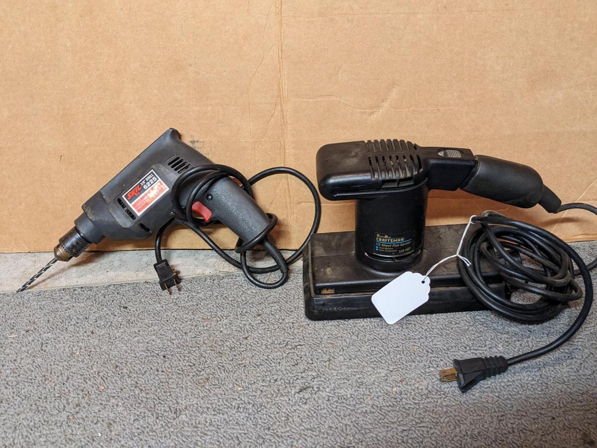 Craftsman 1/2 sheet pad sander and a Skill 3/8'' VSR drill, both run, but sander is a little noisy,