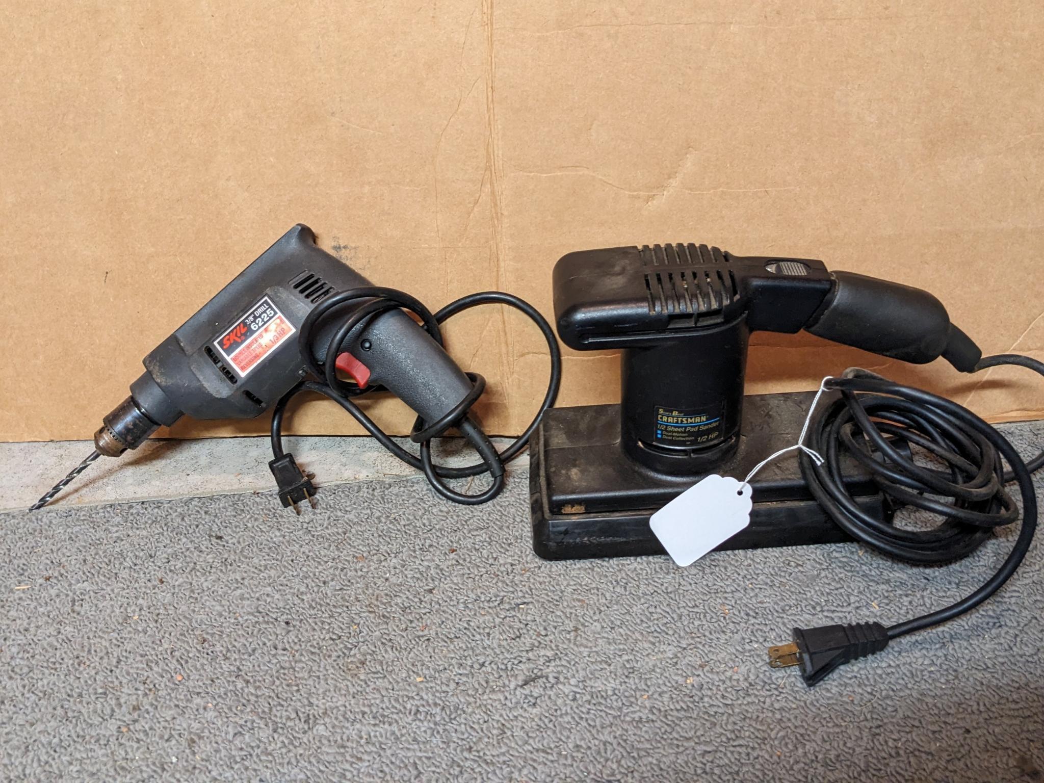 Craftsman 1/2 sheet pad sander and a Skill 3/8'' VSR drill, both run, but sander is a little noisy,