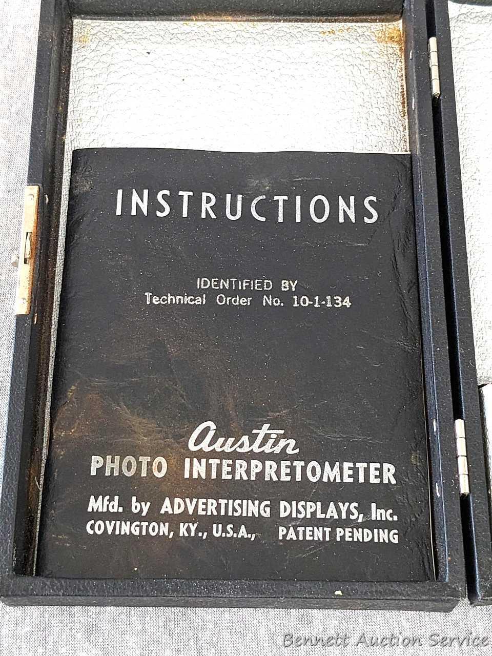 Vintage Austin Photo Interpret-O-Meter with original box, manual, and screwdriver. Mfg. by