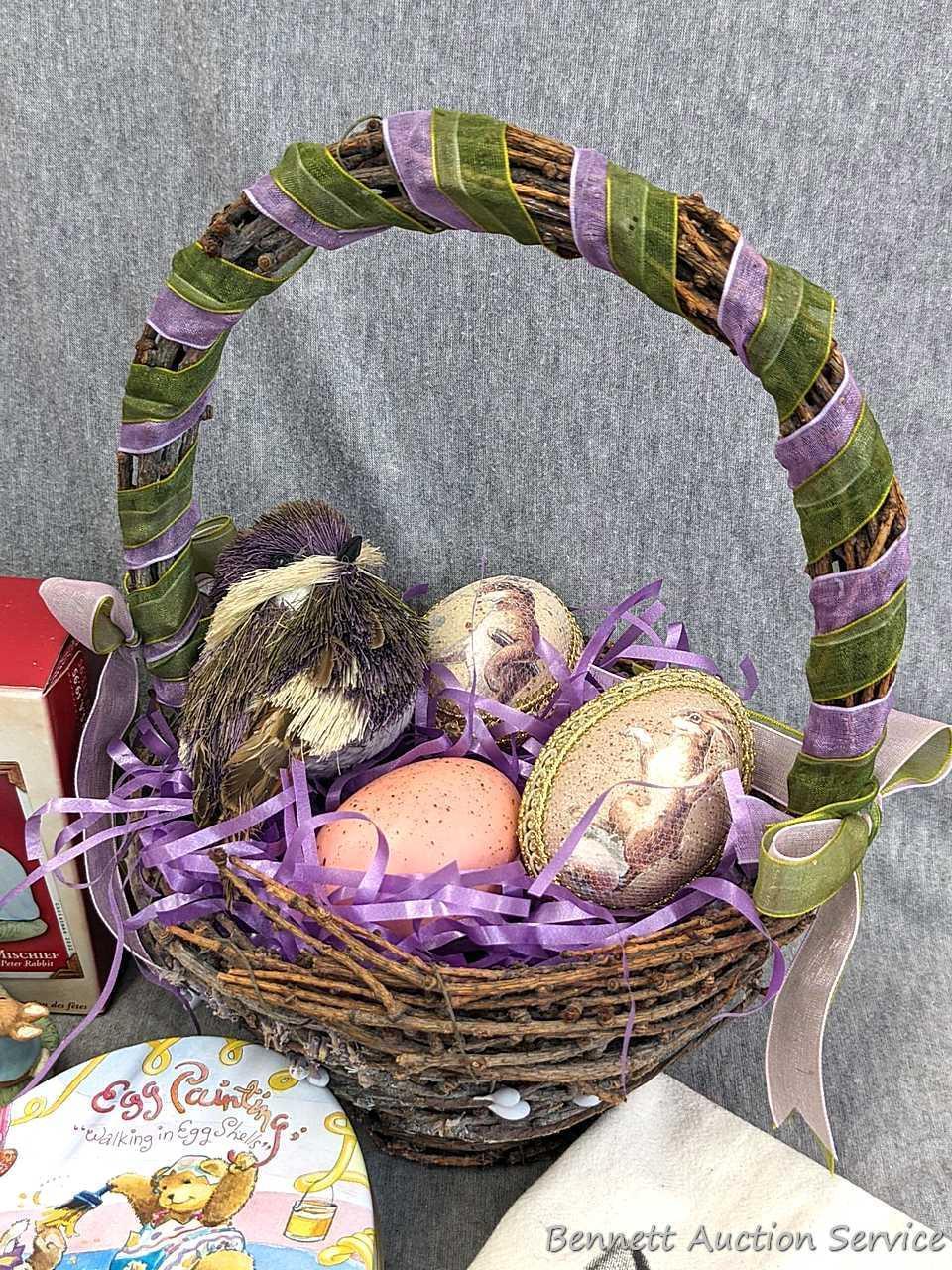 Easter holiday decorations incl Island Lavender tea towel, Norwex window cloth, crocheted washcloth,