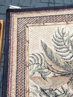 41" x 62" Tropical Bliss Spice rug, and a pair of matching kitchen rugs. All in good condition,