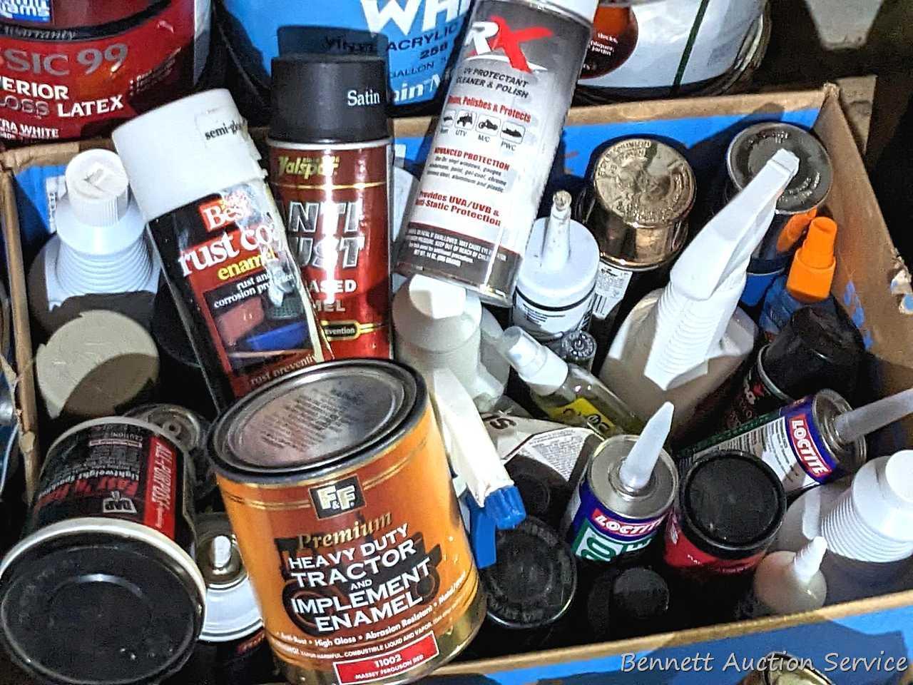 Tractor and implement enamel, wood stain, linseed oil, paint, butane fuel, spray paint, ceiling