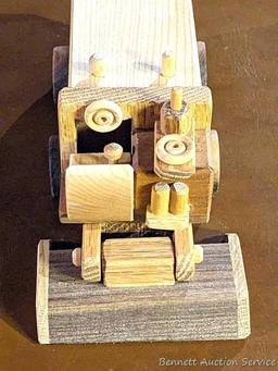 Neat wooden toys incl 12" bulldozer, airplane, more. Fun pieces.