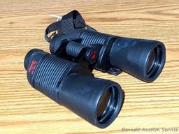 Jason Perma Focus 2000 10x50 binoculars are about 7" long. Look fairly clear.