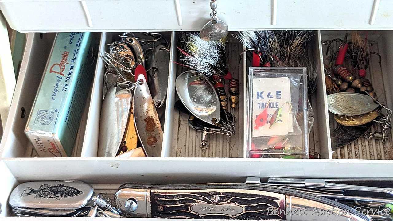 Plano 16" lockable tackle box full of a ton of fishing lures and baits incl. Rapala, Jitterbug,