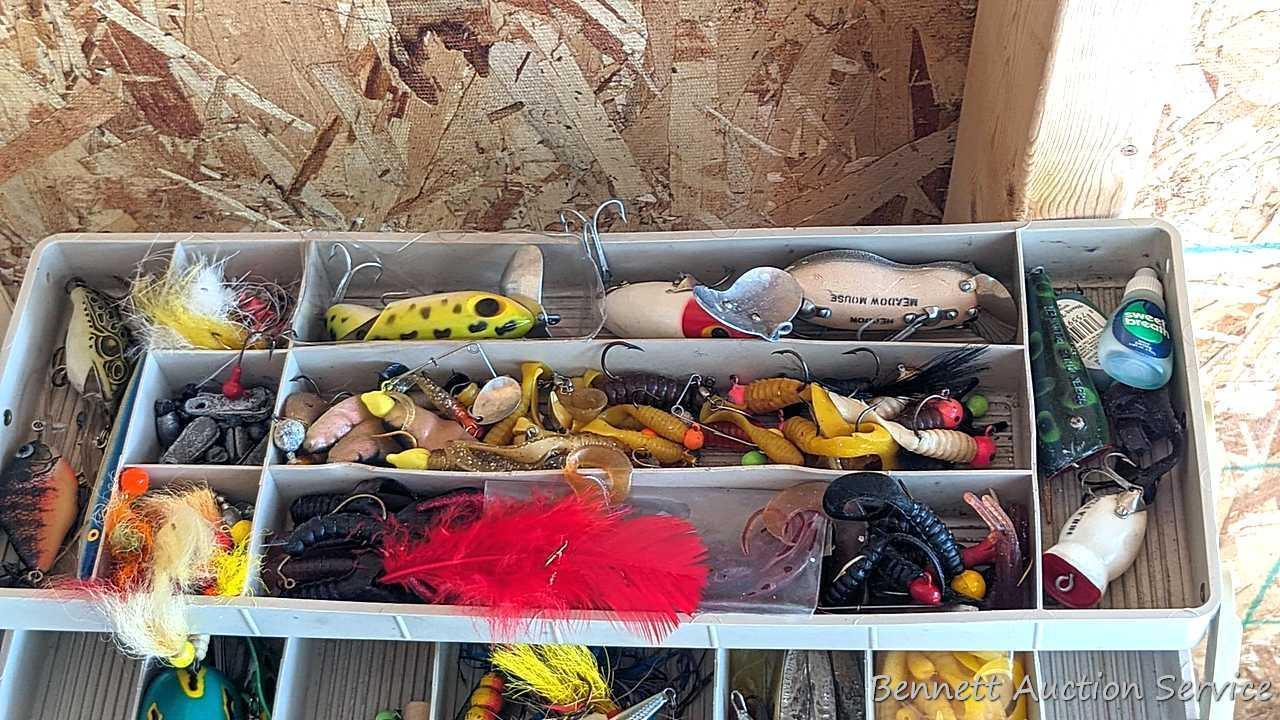 Plano 16" lockable tackle box full of a ton of fishing lures and baits incl. Rapala, Jitterbug,