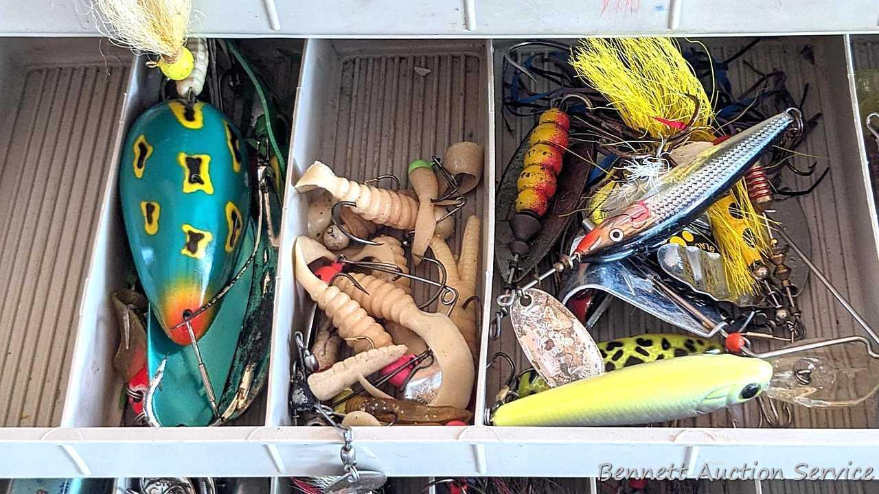Plano 16" lockable tackle box full of a ton of fishing lures and baits incl. Rapala, Jitterbug,