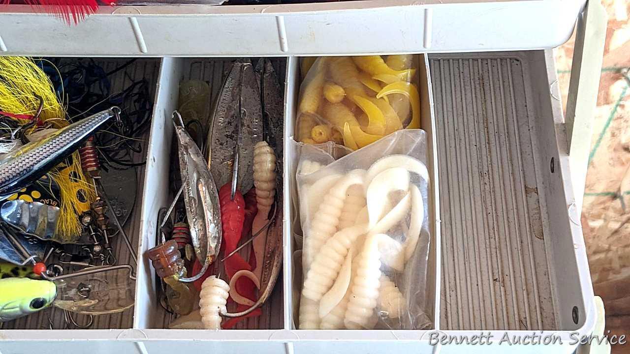 Plano 16" lockable tackle box full of a ton of fishing lures and baits incl. Rapala, Jitterbug,