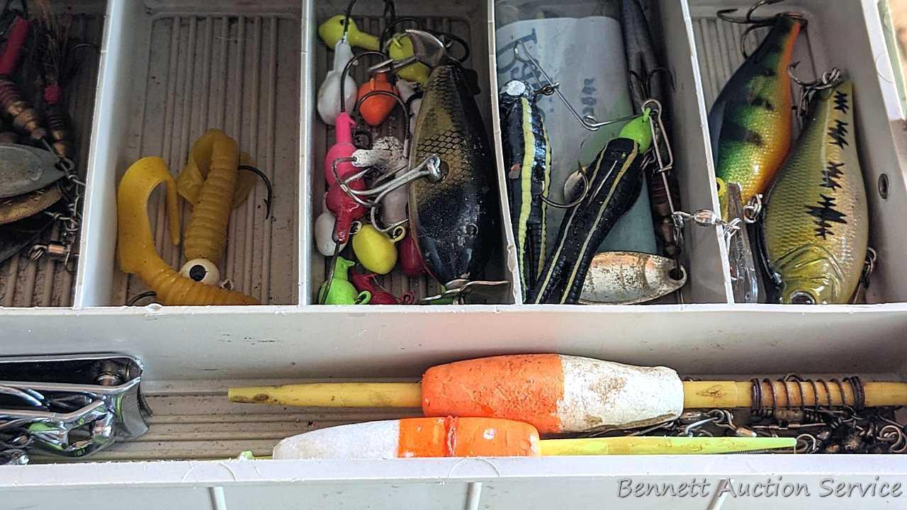 Plano 16" lockable tackle box full of a ton of fishing lures and baits incl. Rapala, Jitterbug,