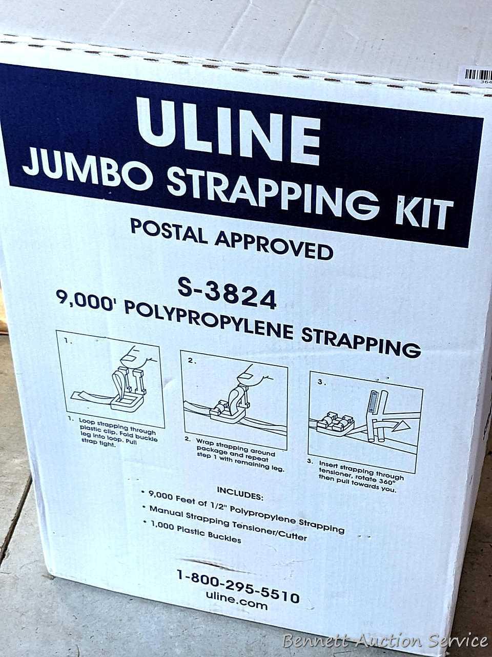 Uline jumbo strapping kit, comes with strapping, clips, and is no. S - 3824.