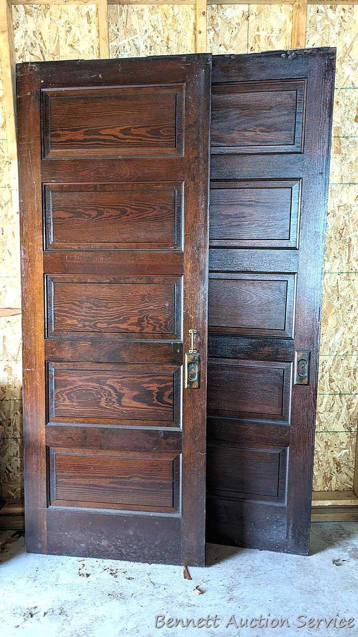 Pair of vintage sliding doors with the classy copper hardware. The doors measure approx 32" x 84"
