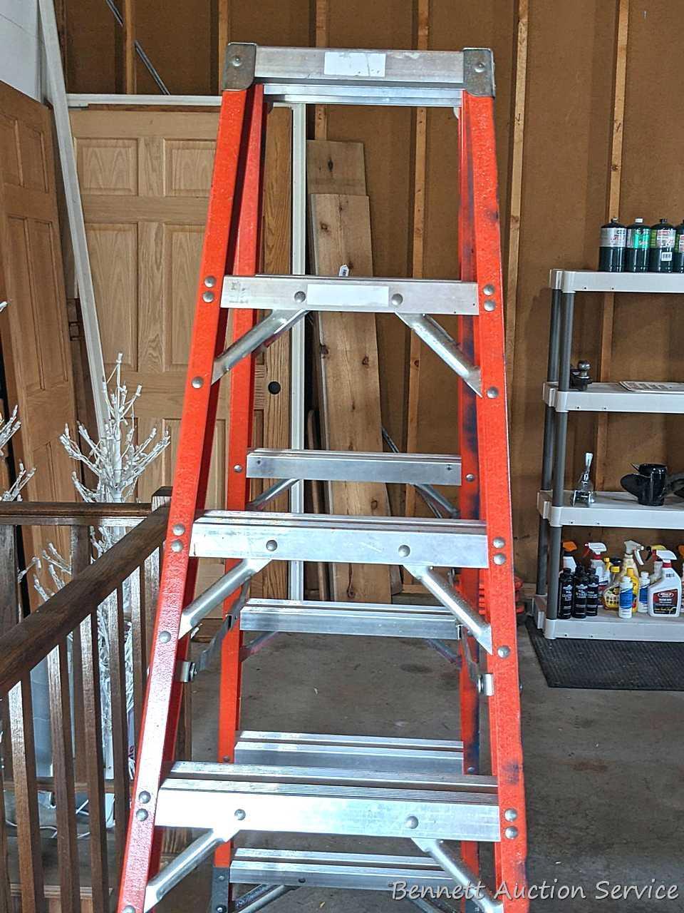 6' fiberglass step ladder is sturdy and in good condition.