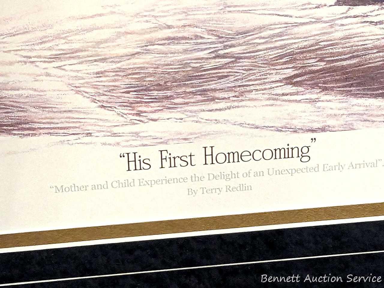 Signed and numbered framed print by Terry Redlin entitled 'His First Homecoming' has Certificate of