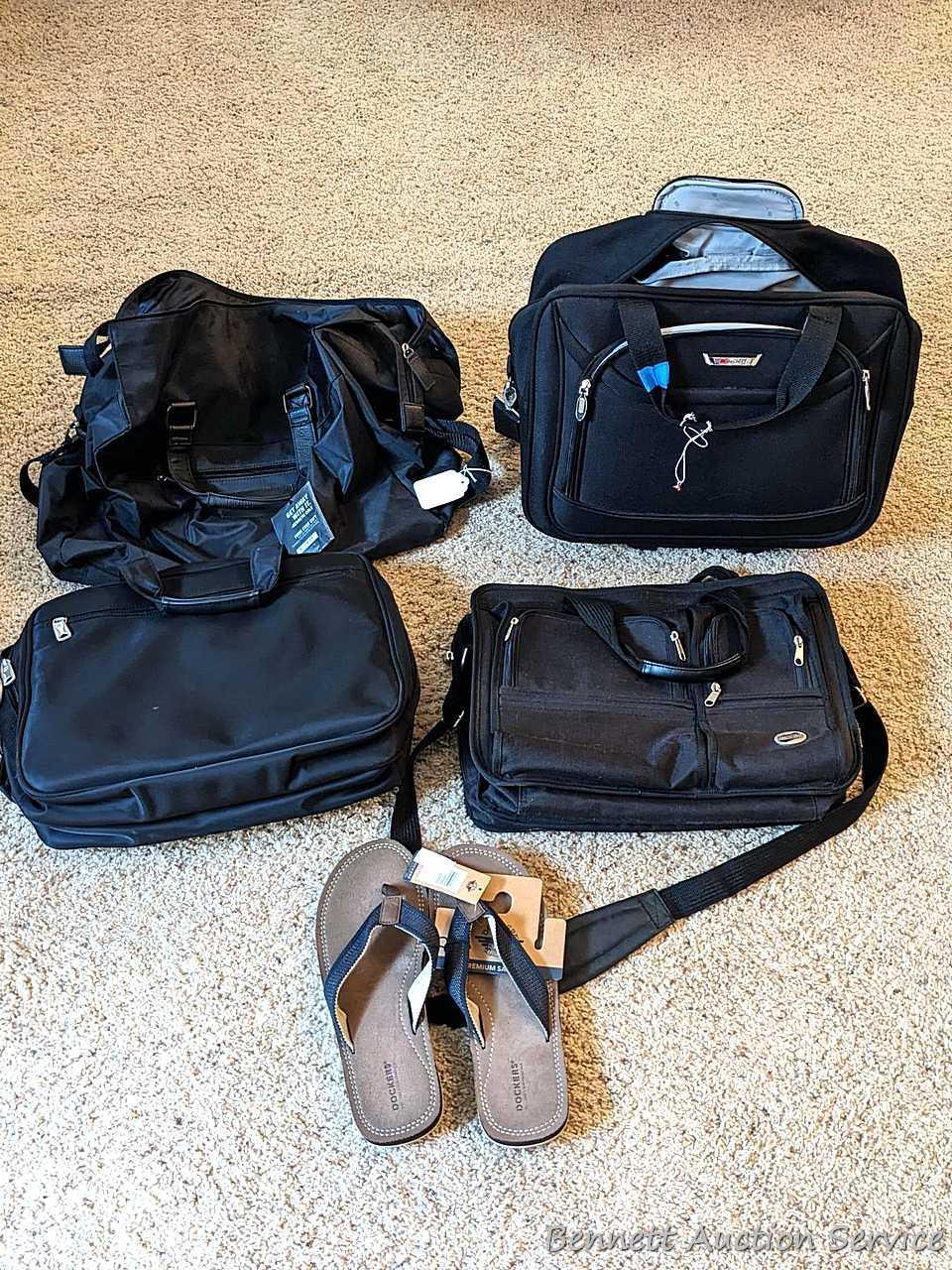 Two American Tourister carry on bags, plus another with wheels for easy travel; Also a tote bag and