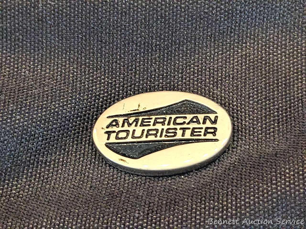Two American Tourister carry on bags, plus another with wheels for easy travel; Also a tote bag and