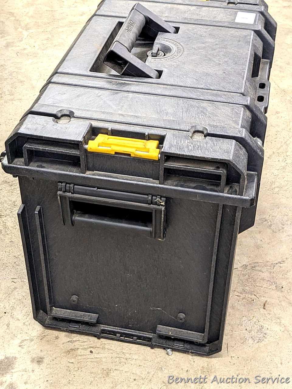 DeWalt ToughSystem stackable contractor-grade lockable tool box with gasketed lid and lift out tray