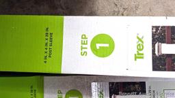 Four Trex post sleeves are 4" x 4" x 39" for 36" hand rail height.