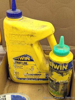 Two Stanley chalk lines; two colors of line chalk and a little masking tape.
