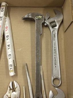Exhumer 9" coffin opener; Craftsman screwdrivers, wrenches; Vise Grip pliers, Lufkin folding rule.