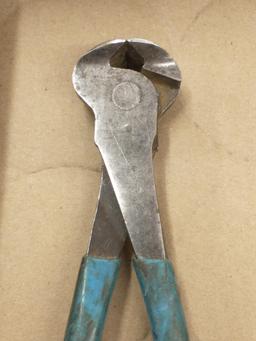 ChannelLock needle nose pliers, end nippers, and chipped side nippers.