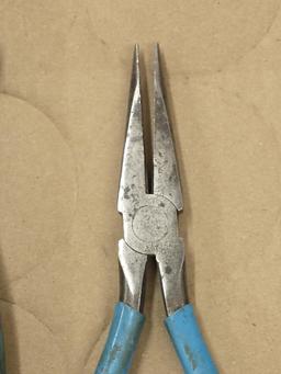 ChannelLock needle nose pliers, end nippers, and chipped side nippers.