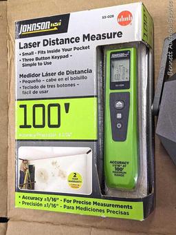 Johnson laser distance measure Model 53-028; Laser Widow projector by American DJ.