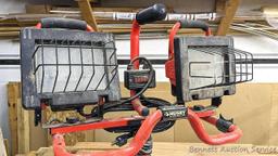 Husky 1000W work light set with dual lights, extendable poles, collapsing tripod and carry handle.