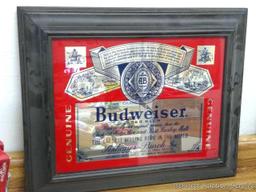 Budweiser Lager Beer mirror also reads Anheuser - Busch. In good condition and is about 21" x 17"