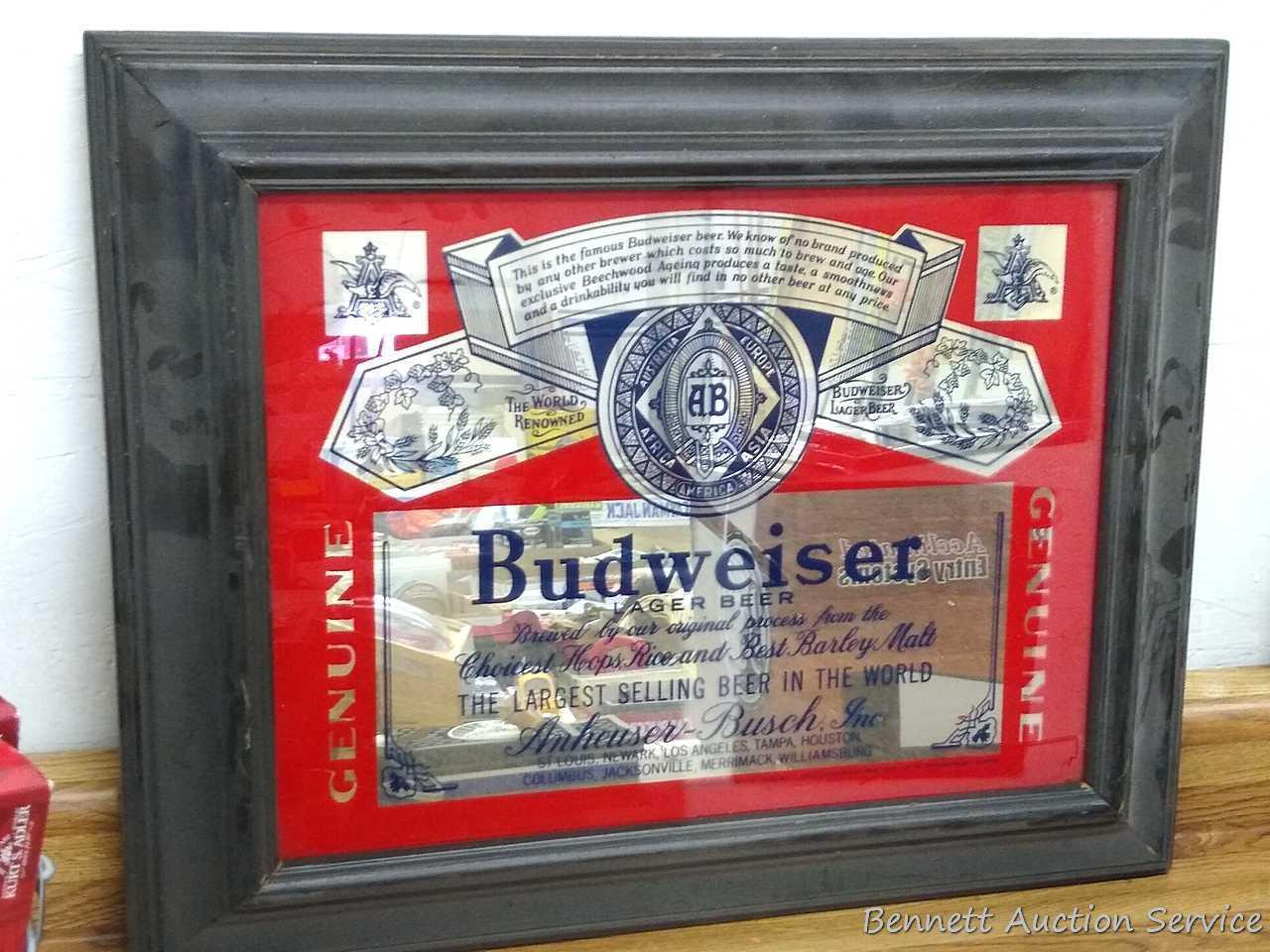 Budweiser Lager Beer mirror also reads Anheuser - Busch. In good condition and is about 21" x 17"