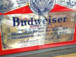 Budweiser Lager Beer mirror also reads Anheuser - Busch. In good condition and is about 21" x 17"