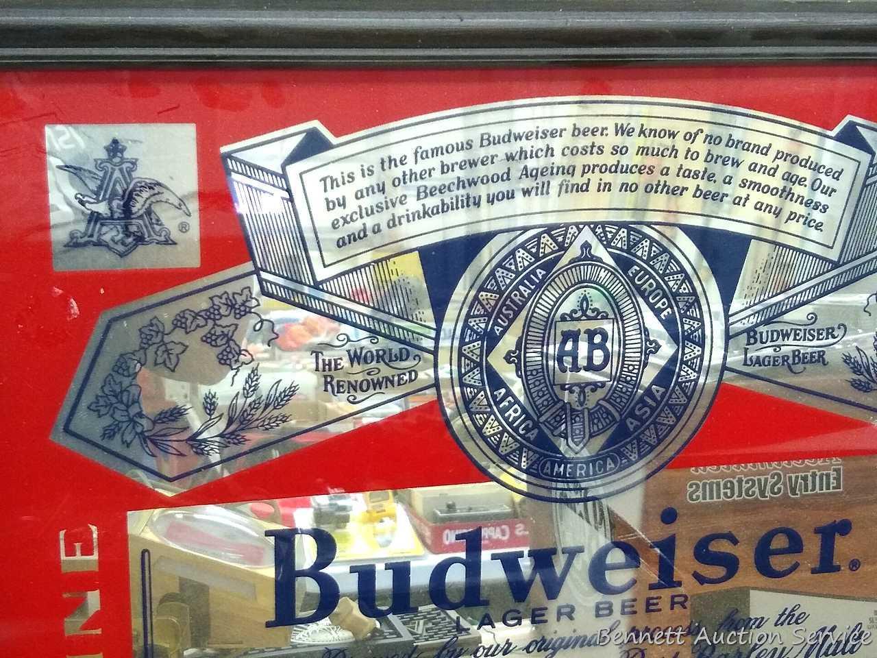 Budweiser Lager Beer mirror also reads Anheuser - Busch. In good condition and is about 21" x 17"