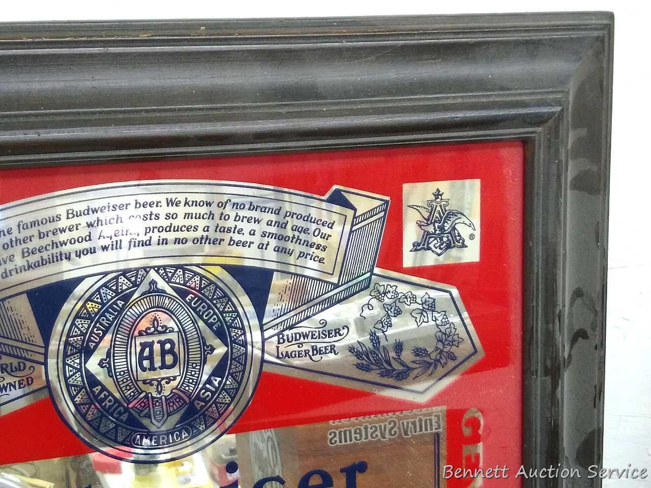 Budweiser Lager Beer mirror also reads Anheuser - Busch. In good condition and is about 21" x 17"