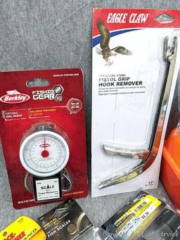 Variety of supplies to toss into your tackle box! Small tackle box, hooks, alligator clips, snap