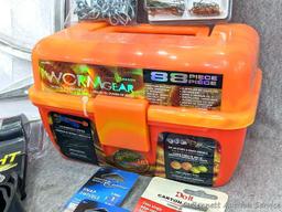Variety of supplies to toss into your tackle box! Small tackle box, hooks, alligator clips, snap
