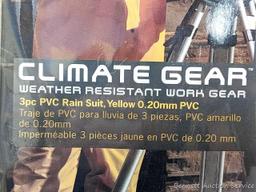 2 NIP Climate Gear weather-resistant work gear incl 3-pc Rain Suit in sizes M and XL.