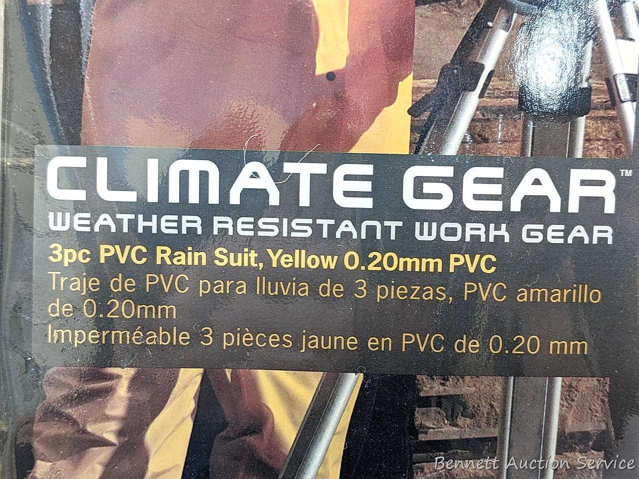 2 NIP Climate Gear weather-resistant work gear incl 3-pc Rain Suit in sizes M and XL.